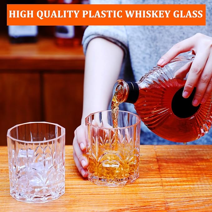 12 Sets Plastic Whiskey Glasses 14 oz Unbreakable Whiskey Drinking Glasses Old - Image 5