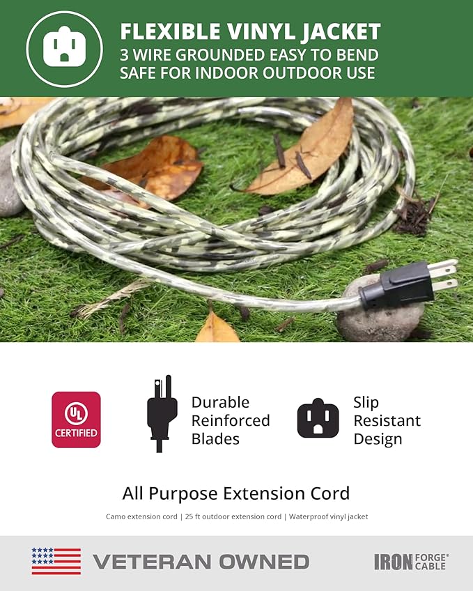 Iron Forge Cable Camo Outdoor Extension Cord 25 ft, 16/3 SJTW 25 Foot - Image 6