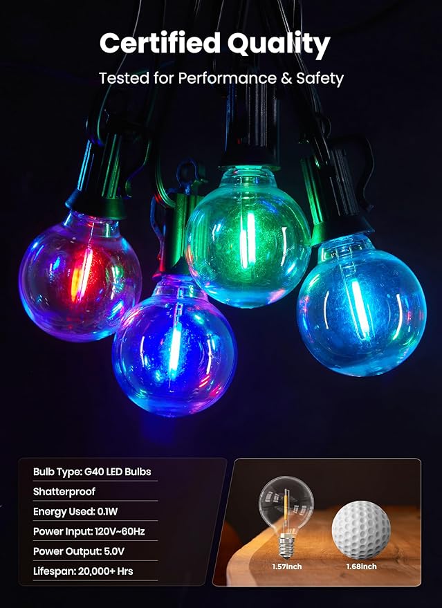 Brightown Outdoor String Lights 58 Feet G40 LED Patio Lights, 27 Plastic Edison - Image 6