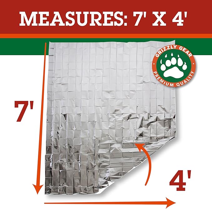 Grizzly Gear Emergency Mylar Thermal Blankets Survival Kit Camping Space Blanket - Image 2