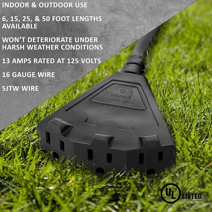 Holiday Lighting Outlet 6-Foot Black Extension Cord, 3-Prong Indoor & Outdoor - Image 5
