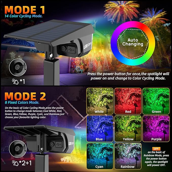LEREKAM Solar Spot Lights Outdoor Color Changing, IP65 Garden Lights Solar - Image 5
