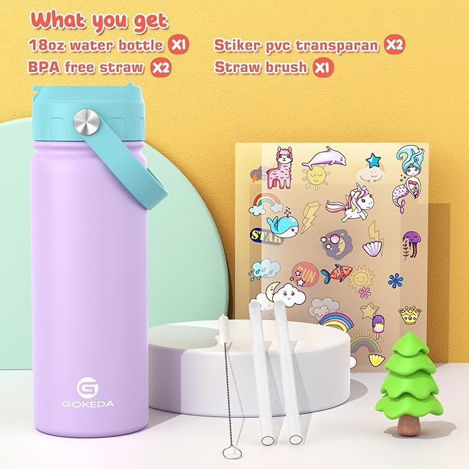 GoKEDA 18oz Kids Water Bottle, Insulated Water Bottles - Image 2