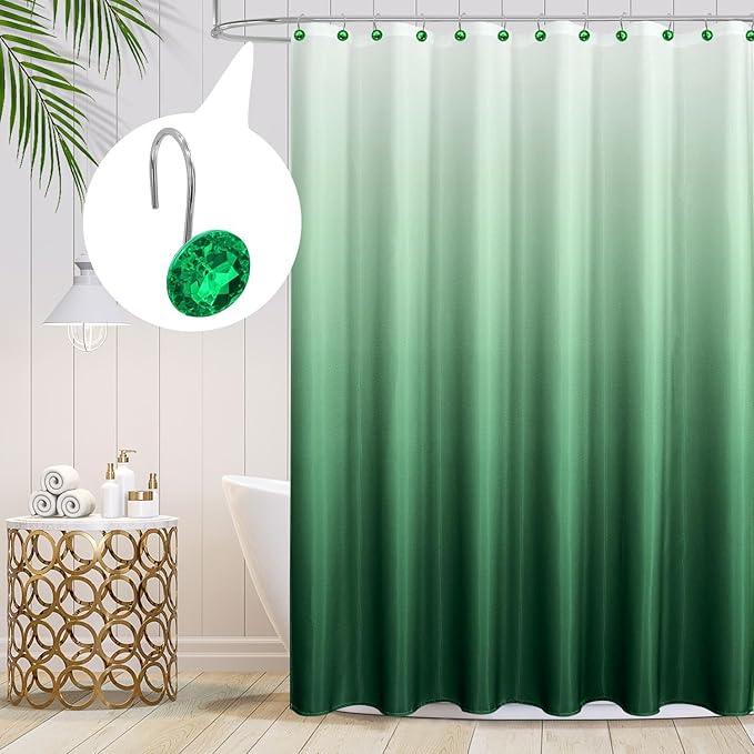 MitoVilla Green Shower Curtain Hooks Rings, Metal Shower Hooks - Image 2