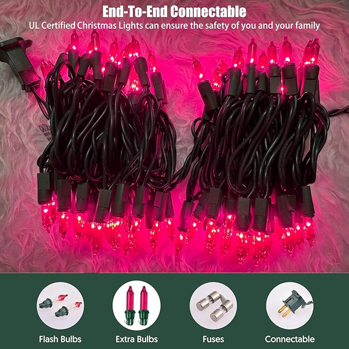 HISHINY Christmas Lights 100 Count Pink Christmas Tree String Lights - Image 4