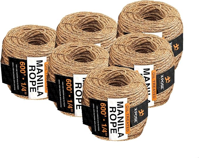 Manila Rope - 1/4 Inch 600' - 3 Strand Cordage Twisted Braided Rope - Thick by XposeSafety