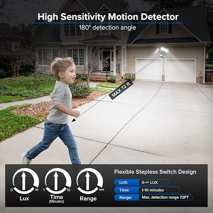 SANSI 38W 5000LM Motion Sensor Outdoor Lights, Flood Light Outdoor Detector - Image 3