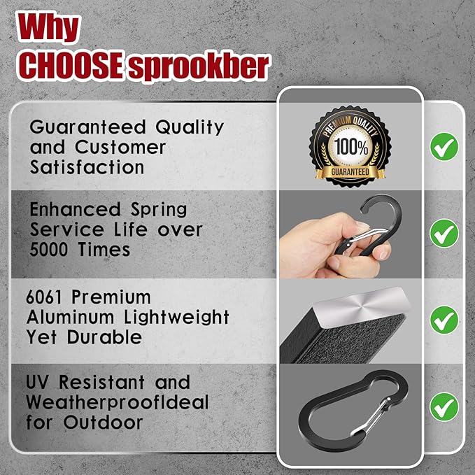 sprookber 2" Small Carabiner Clip, D Ring Caribeener, Spring Snap Hook - Image 6
