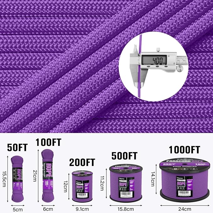 Paracord Rope 550 lb - 100ft 5/32" Parachute Cord 4MM 7-Strand para Cord - - Image 5