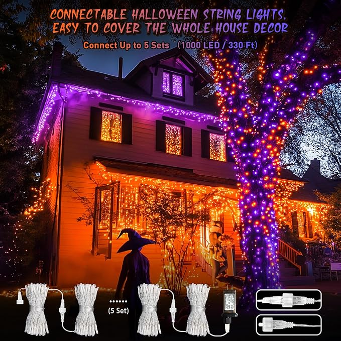 JMEXSUSS Halloween Decoration Lights, 200 LED Orange Purple Halloween Lights - Image 3