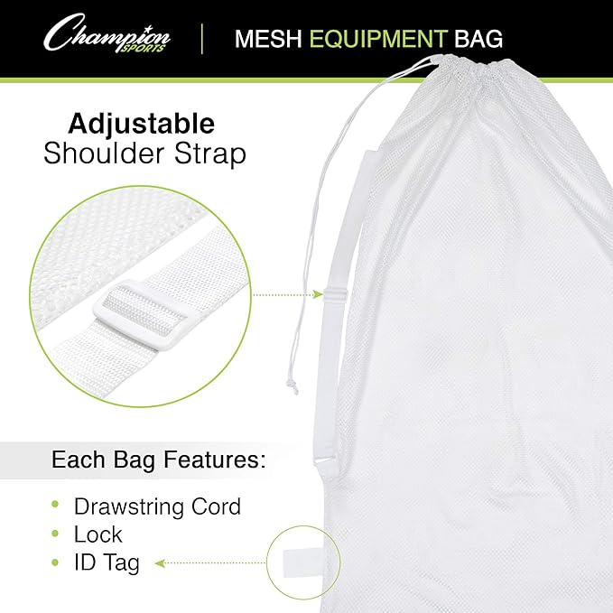 Champion Sports Mesh Equipment Bag – Heavy-Duty Nylon Drawstring Bag - Image 5
