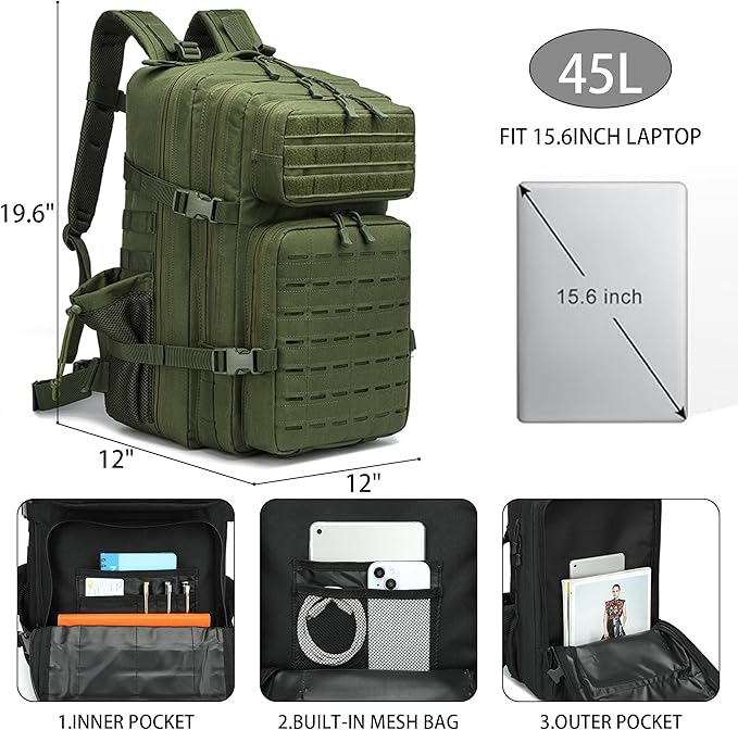 Military Tactical Backpack 45L/25L 3 Day Assault Pack Molle Daypack Hiking - Image 2