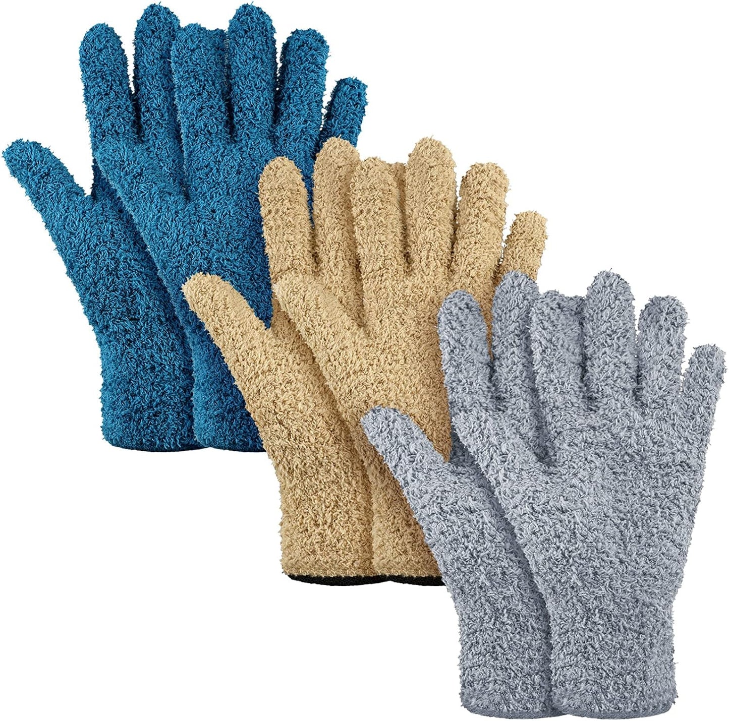 Patelai 3 Pairs Microfiber Plant Dusting Gloves Leaf Cleaning Gloves for Indoor Plants, Blinds, Furniture, House(Medium,Dark Blue, Gray, Khaki)