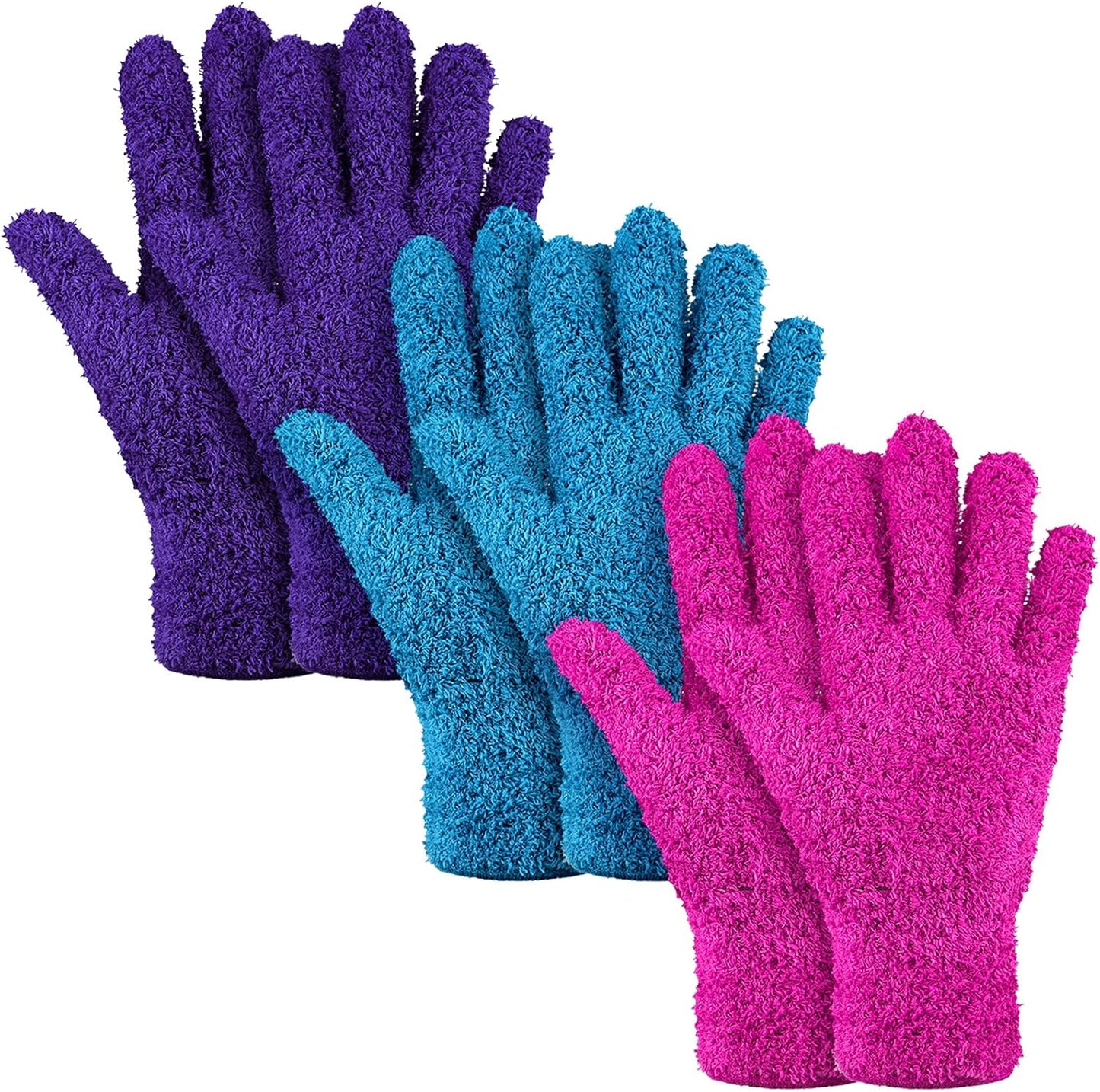 Patelai 3 Pairs Microfiber Plant Dusting Gloves Leaf Cleaning Gloves for Indoor Plants, Blinds, Furniture, House(Medium,Purple, Blue, Rose Red)