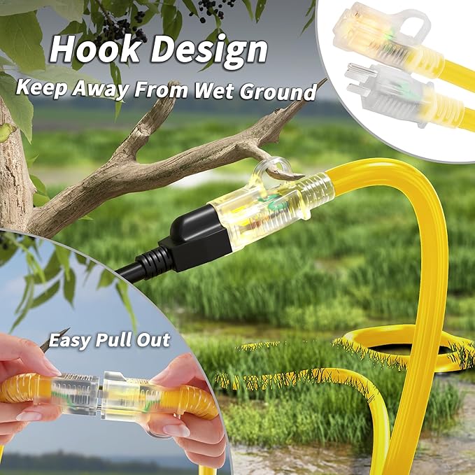 PlugSaf 14/3 Gauge Yellow Outdoor Extension Cord 75 ft Waterproof - Image 2