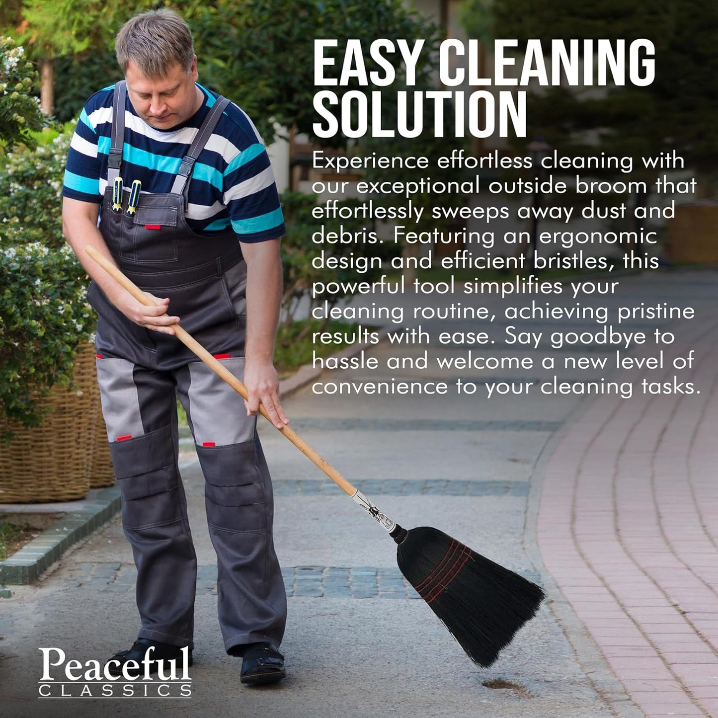 Handmade Amish Corn Broom with Wooden Handle – 57" Heavy Duty Broom for Courtyard, Lobby & Market, 100% Corn Fill Straw Broo'm, 4 Sews Indoor & Outdoor Bristle for Sweeping - Black