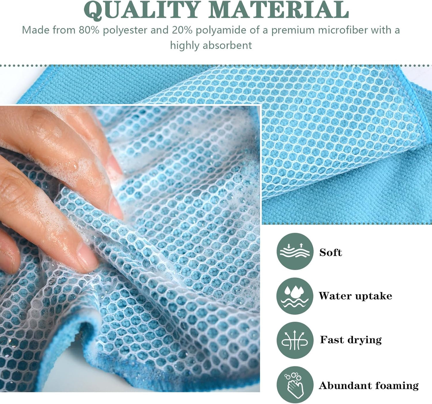 SINLAND Microfiber Dish Cloth for Washing Dishes Dish Rags Best Kitchen Washcloth Cleaning Cloths with Poly Scour Side 5 Color Assorted 7.87inchx7.87inch 10pack