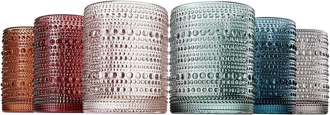 Khen Beaded Hobnail Tumbler Drinking Glasses Set | Set of 6 | Vintage Colored - Image 2