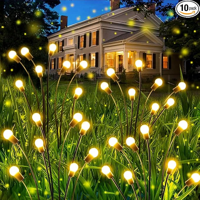 OZS 10 Pack Total 80 LED Solar Firefly Lights Fairy Outdoor by OZS