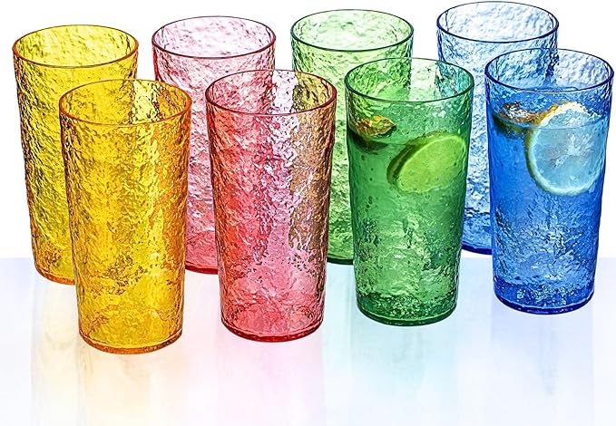 18oz Colorful Acrylic Glasses Drinkware, Ice-carved Design Stackable by MIYOPESI