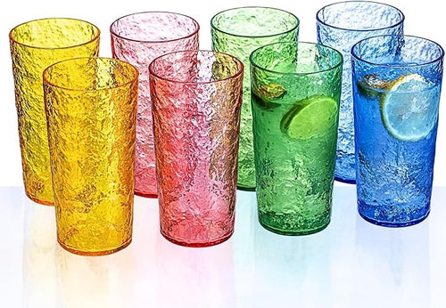 18oz Colorful Acrylic Glasses Drinkware, Ice-carved Design Stackable by MIYOPESI