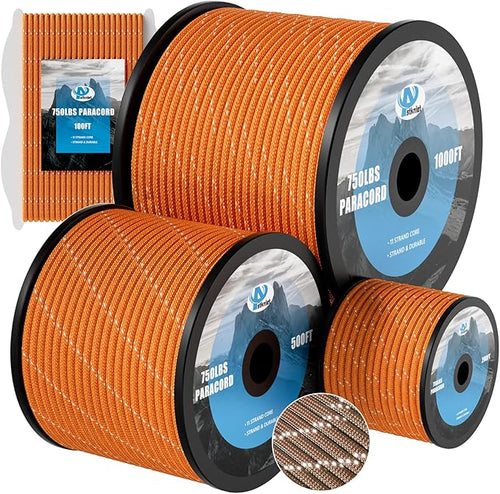 750Ib Reflective Paracord Rope, 4mm 11 Strand Parachute Spool Cord by Aystkniet