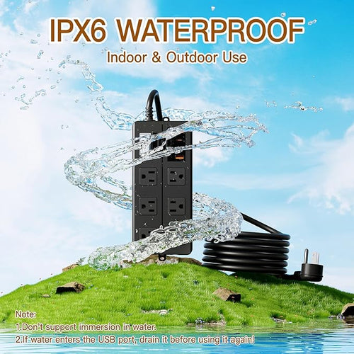 6FT Outdoor Waterproof Power Strip Surge Protector - Image 2