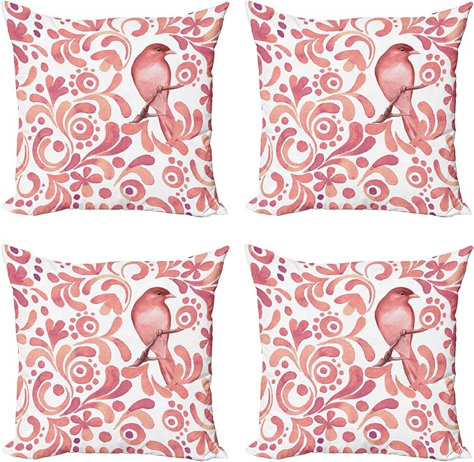Ambesonne Watercolor Throw Pillow Cushion Case Pack of 4, Bird on Tree Branch by Ambesonne