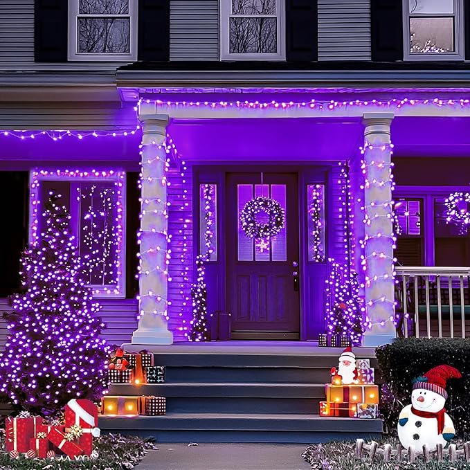 JMEXSUSS 2 Pack Solar Fairy Lights Outdoor, 33ft 100 LED Purple Christmas Lights - Image 2