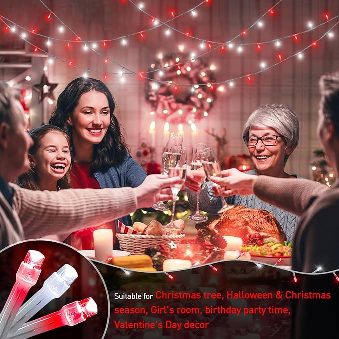 JMEXSUSS 200 LED Red and White Christmas Lights Outdoor, 66ft Halloween String - Image 2