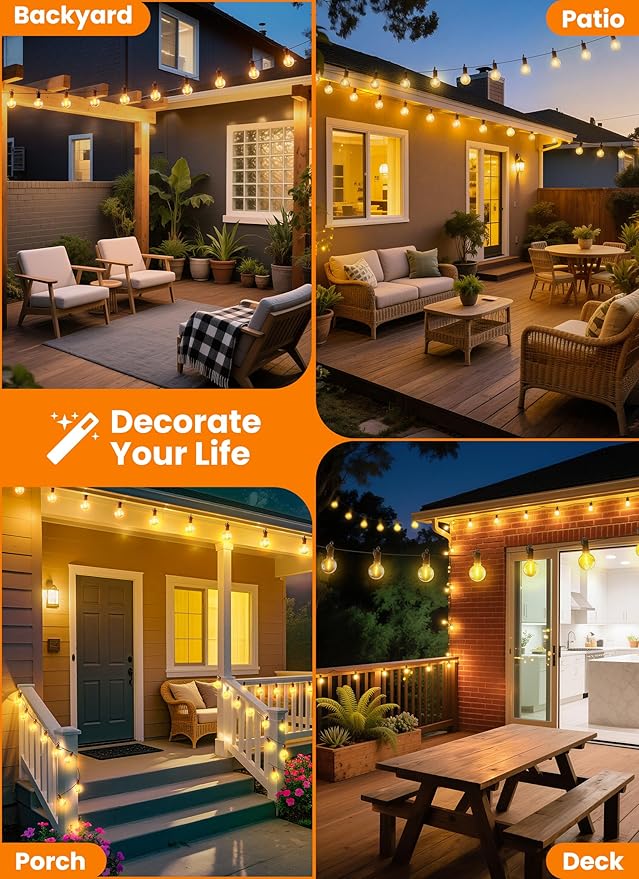 Outdoor String Patio Lights, 25FT 12 LED Patio Lights Waterproof, Connectable - Image 6