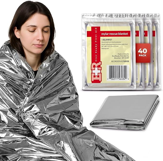 Mylar Emergency Thermal Blankets – Large 54” x 84” Silver Survival Blankets by EverReadyFirstAid