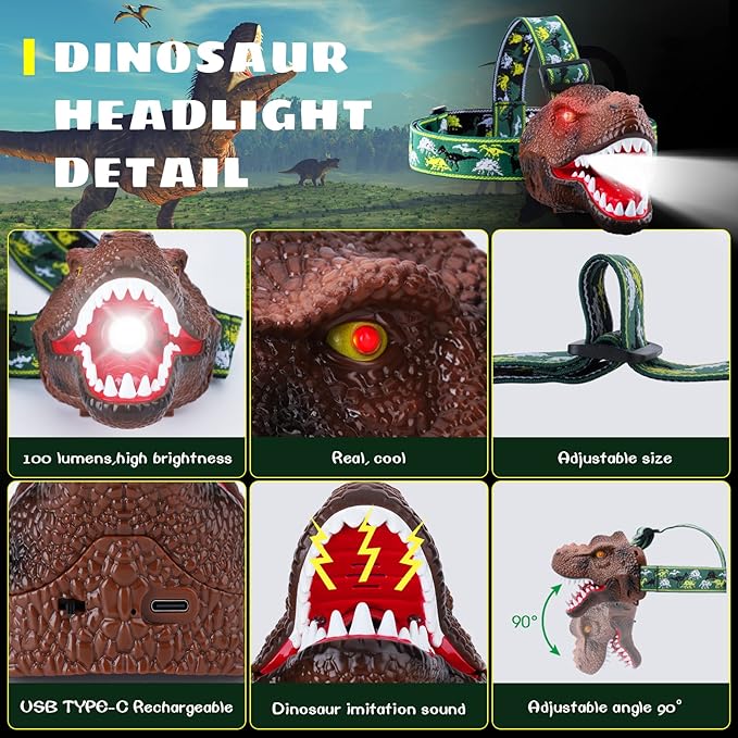 Dysaim Kids Headlamp, Dinosaur Headlamp - Image 7