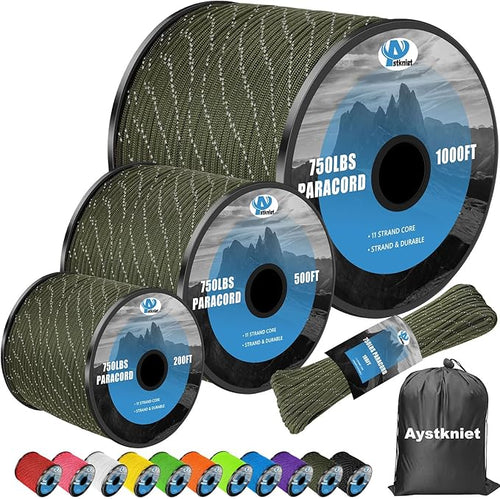 750Ib Reflective Paracord Rope, 4mm 11 Strand Parachute Spool Cord by Aystkniet