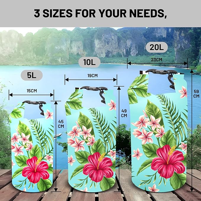 Waterproof Dry Bag, Roll Top Tropical Summer Watercolor Hibiscus Small - Image 6