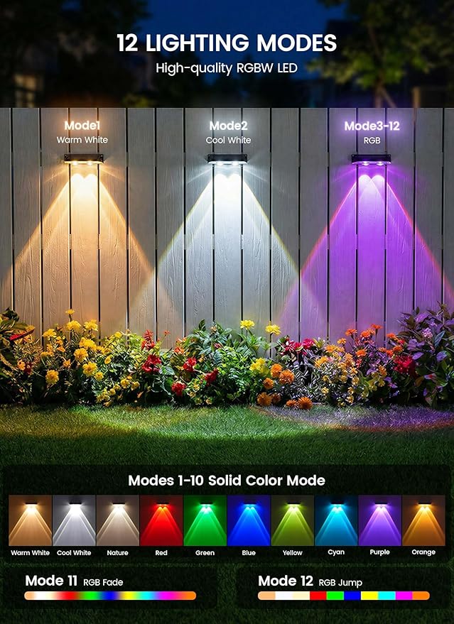 Brightown 12 Pack Solar Lights Outdoor Waterproof, Color Changing Solar Fence - Image 2