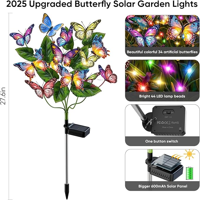 Solar Lights Outdoor Garden Decor: 8 Pack 136 Silk Butterflies - Image 2