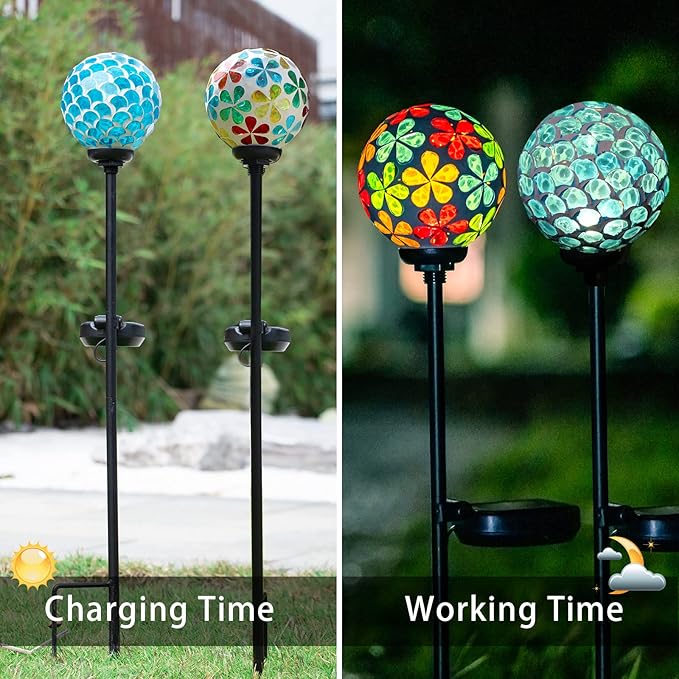 VCUTEKA Solar Garden Lights, Mosaic Solar Light Outdoor Waterproof LED Pathway - Image 3