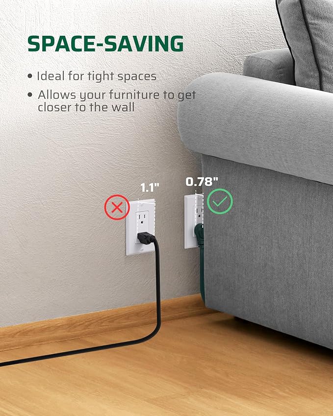 DEWENWILS 3 Outlet Flat Extension Cord Plug Christmas, 3FT 16/3 Awg Grounded - Image 4