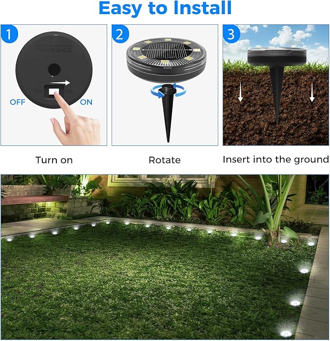 Peasur Mini Solar Ground Lights, 12 Pack Flat Solar Disc Lights Outdoor - Image 7