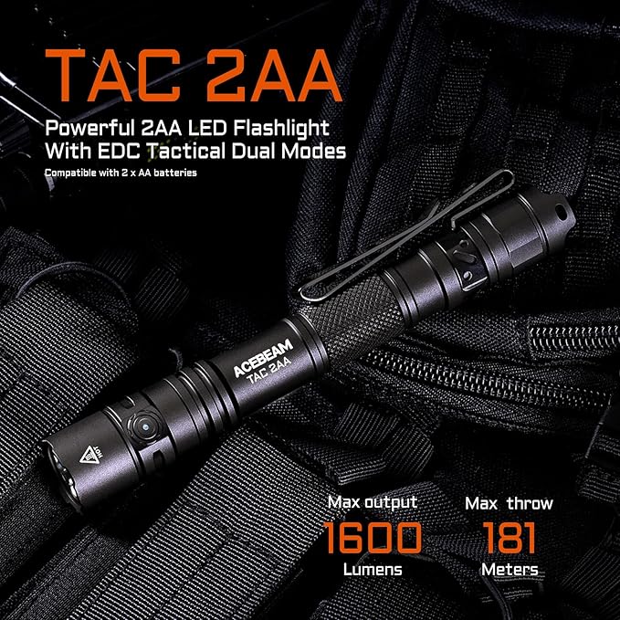 ACEBEAM TAC 2AA EDC Tactical Dual Modes Flashlight Rechargeable, 1600 High - Image 2