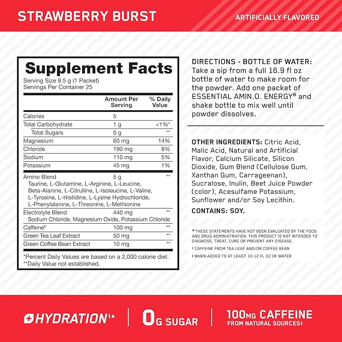 Optimum Nutrition Amino Energy Plus Hydration Packets, On-The-Go Energy Powder - Image 3