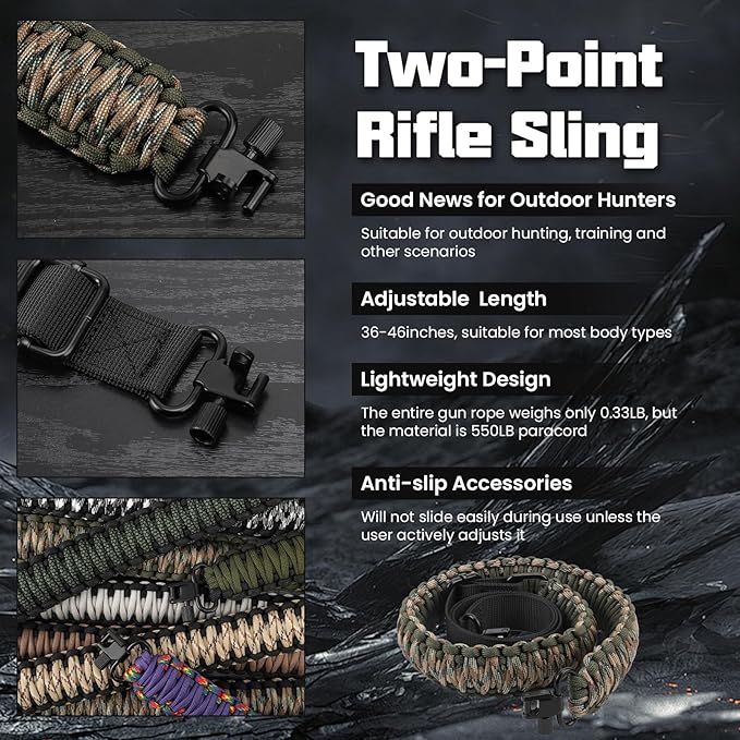 Double Braide 550LB Shotgun Sling 2 Point Paracord Rifle Sling, Non-Slip - Image 3
