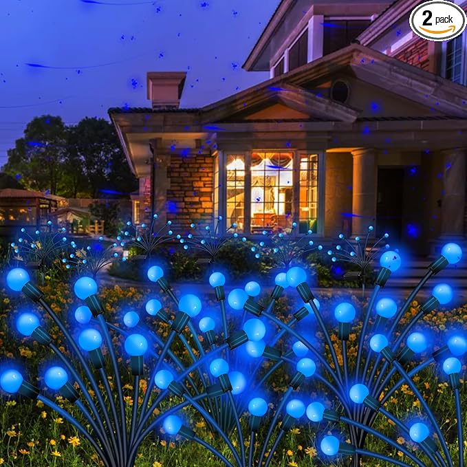 Kohlrabi Solar Garden Lights Outdoor, 2 Pack 16 LED Solar Blue Firefly Lights by KohlrabiDecor