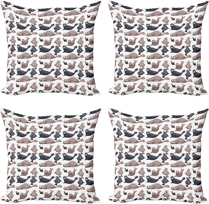 Ambesonne Sea Animals Decorative Throw Pillow Case Pack of 4, Seals by Ambesonne