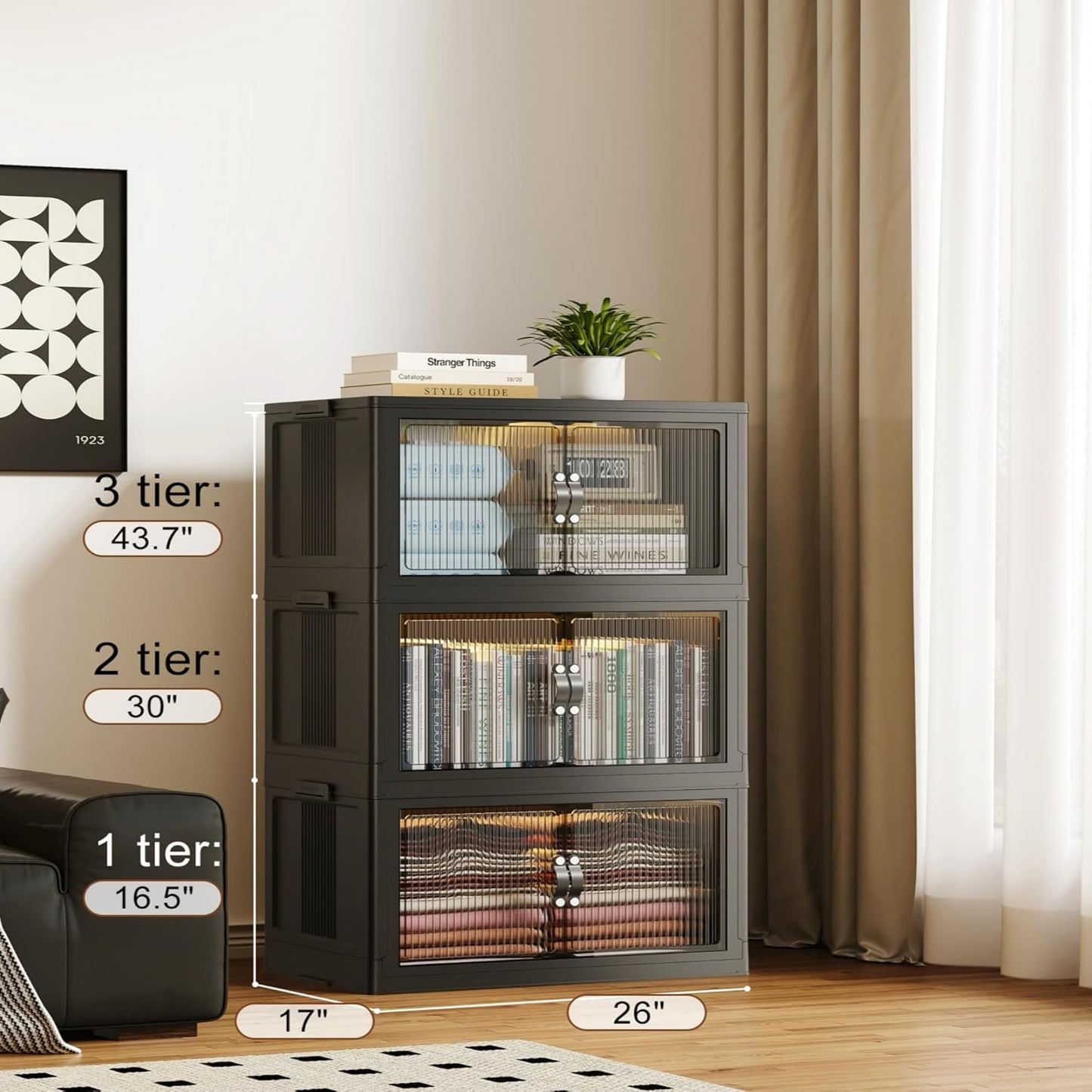 SAILUN 83Gal/335Qt Stackable Storage Bins Folding Collapsible Storage Bins with Lid, Closet Organizers and Storage, Black 26" W x 17" D x 43.7" H