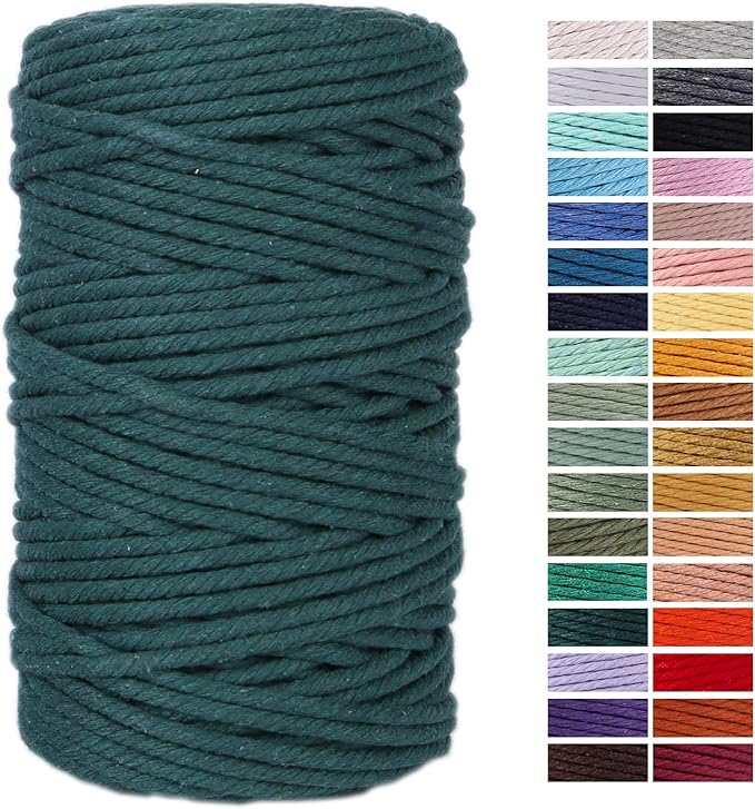 Dark Green Macrame Cord 4mm x 109Yards, Colored Cotton Rope Craft Cord Colorful by AestheticDesignforYou