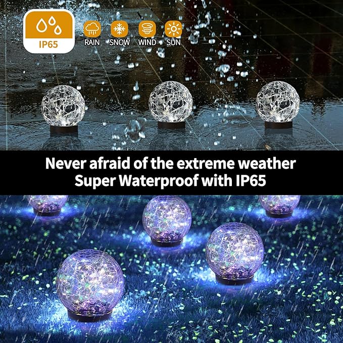 JKIMK Solar Globe Lights Outdoor Waterproof-Solar Balls Garden-Cracked Glass - Image 4