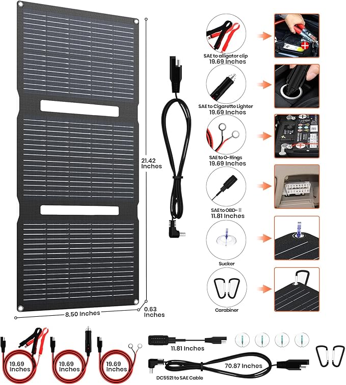 FlexSolar 15W Foldable Solar Panel Trickle Charger Maintainer Kits - 12V DC & - Image 4