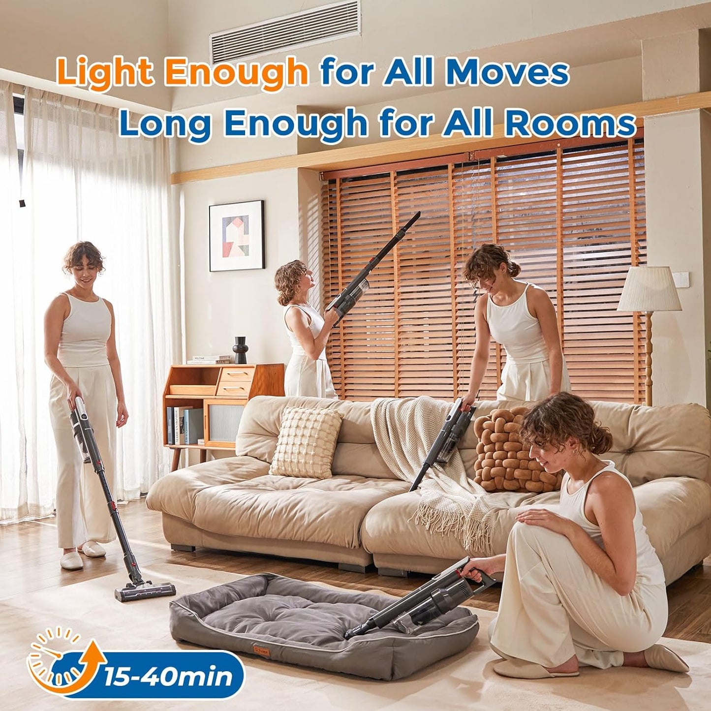 Cordless Vacuum Cleaner Ultra-Lightweight, Pet Vacuum Cleaners for Home with Powerful Suction, Stick Vacuum Cordless Rechargeable, Household Vacuum for Hardwood Floor, Carpet, Pet Hair, Car